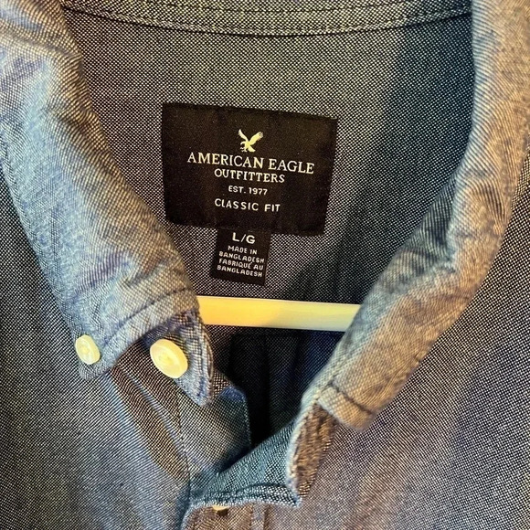 American Eagle Mens Officewear Button Down Chambray Blue Large Classic Fit Shirt - Picture 4 of 7